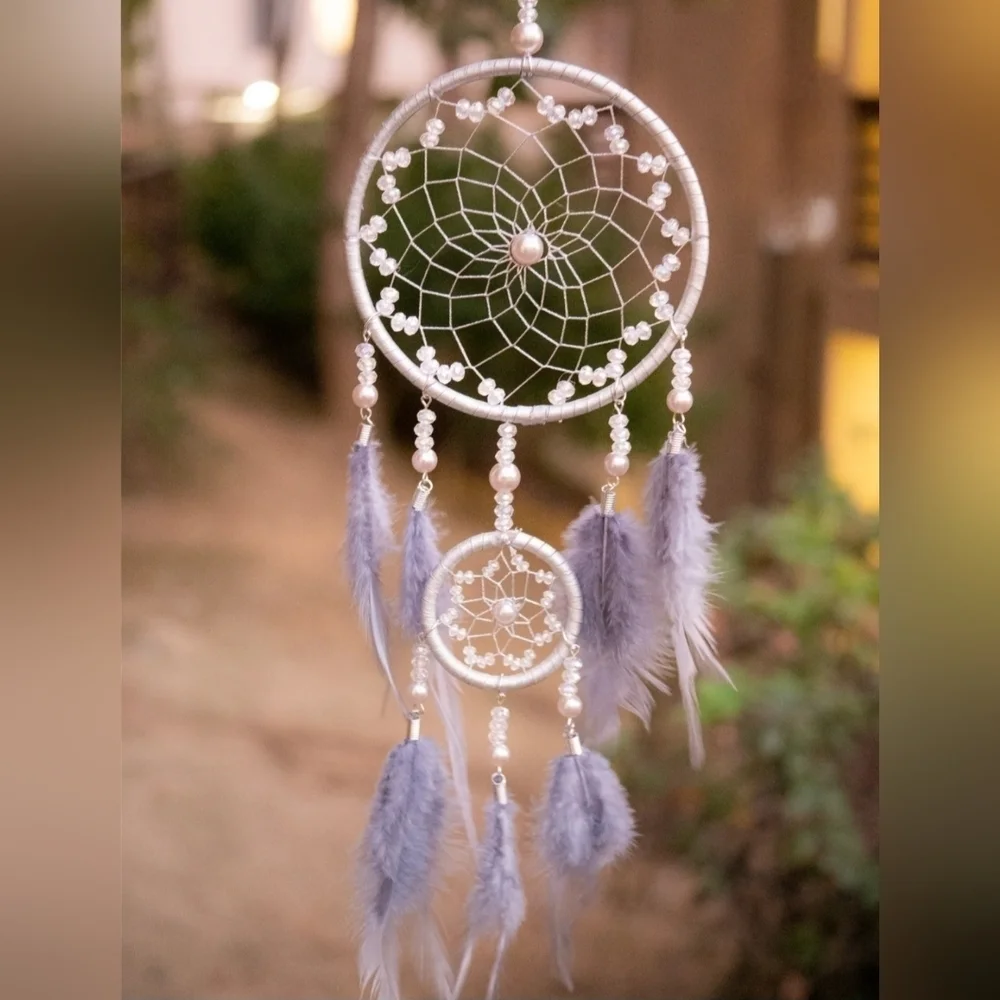 NWOT | Silver Webbed Dreamcatcher With Purple Feathers & Clear Beads